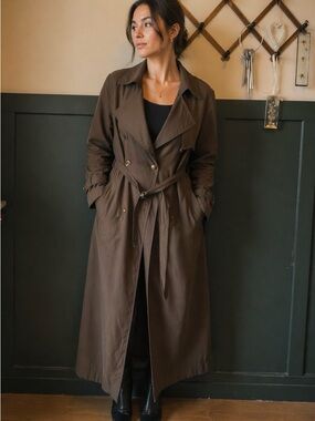 Hilary Radley Chocolate Brown Long Trench Coat with Belt
